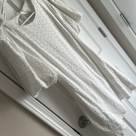 Free People Womens Apricot Rose Mini Dress Puff Sleeve Eyelet White Size L - Picture 7 of 10